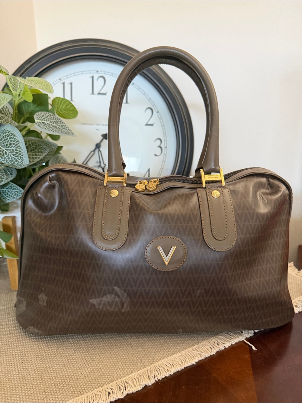 Valentino V-Emblem Brown Women's Dome Top-Handle Bag